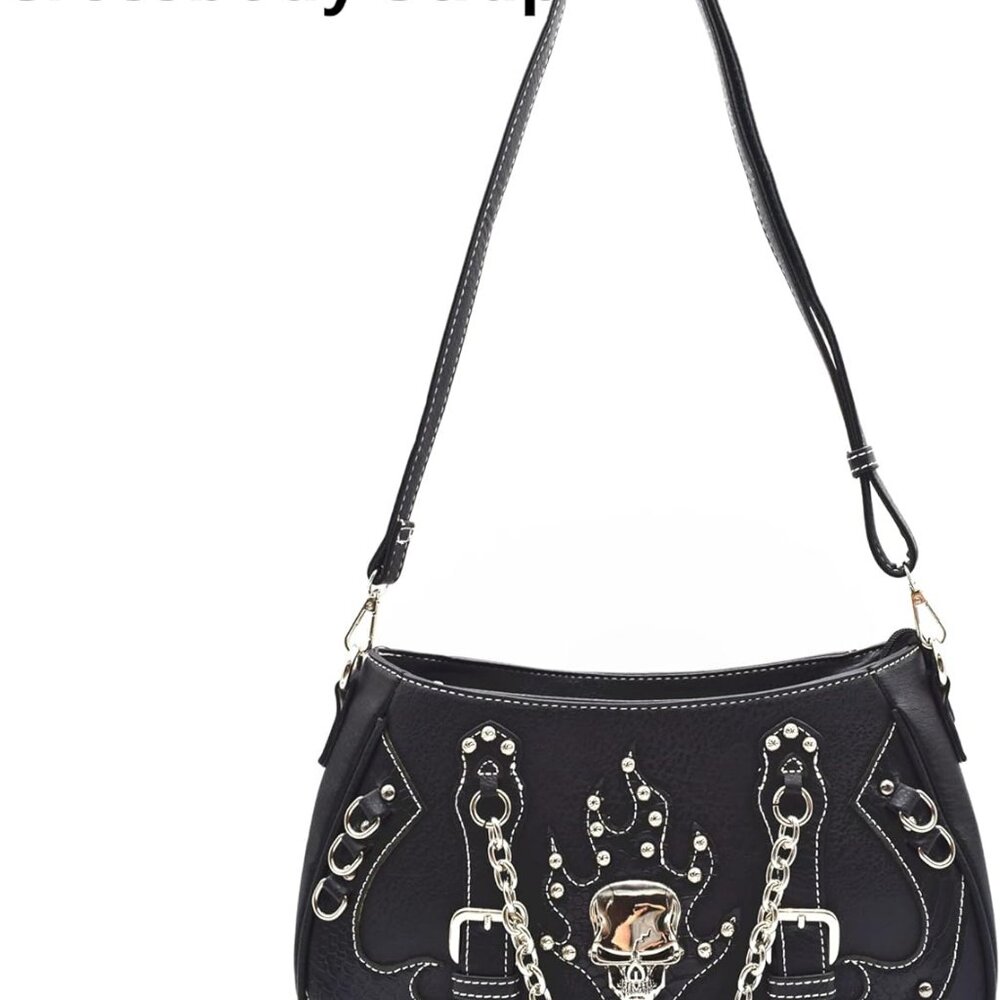 Punk Gothic Skull Chain Crossbody Handbag Removable Strap Purse Women Single Sho - Picture 3 of 7